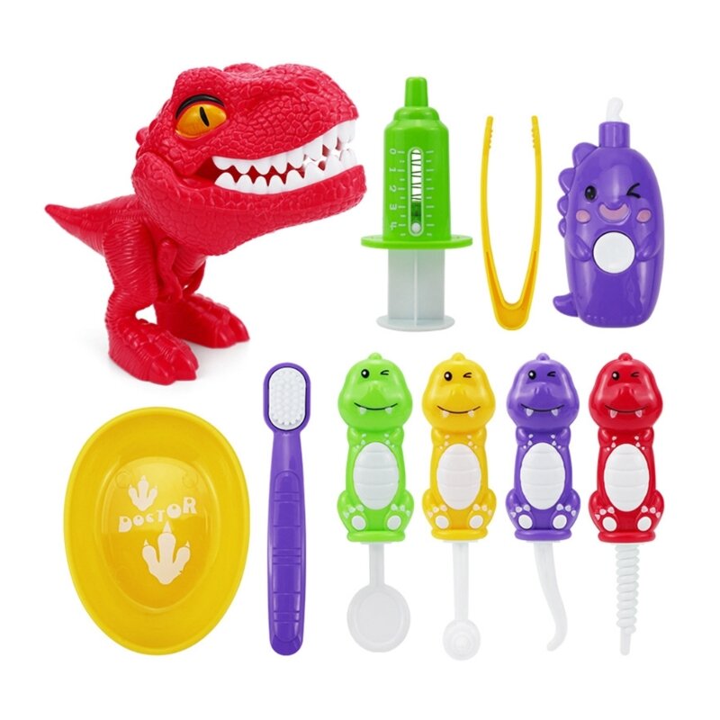 ديناصور موضوع طبيب الأسنان الطبية التظاهر دور اللعب مجموعة للبنين والبنات أدوات طبيب الأسنان والاكسسوارات الأسنان