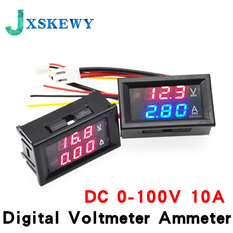 DC 0-100V 10A woltomierz cyfrowy amperomierz podwójny wyświetlacz czujnik napięcia miernik prądu Panel Amp woltomierz 0.28 "czerwony niebieski LED
