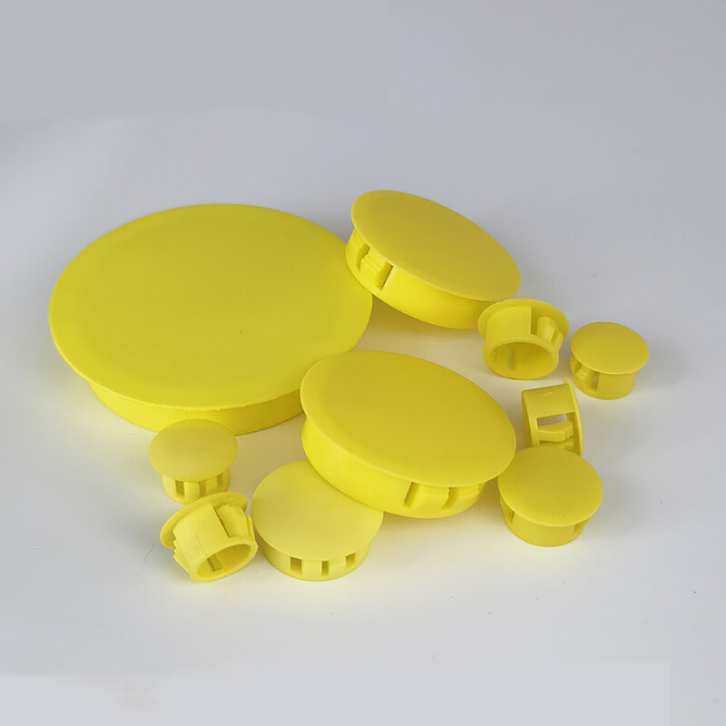 Tapón de agujero redondo de nailon amarillo para muebles, Panel de tornillo, tapones de inserción a presión para caja de mesa, cubierta decorativa de agujero adicional, tapas antipolvo
