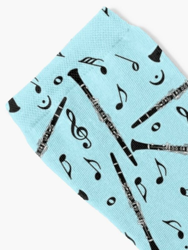 Calcetines de clarinete negro con estampado de notas musicales para hombre y mujer, medias de marca de diseñador