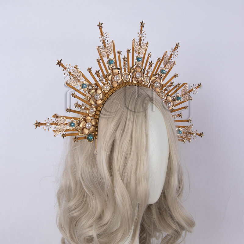 Diadema de corona barroca de diosa del sol virgen para mujer, tocado gótico de Lolita, corona de Halo KC, accesorios para el cabello