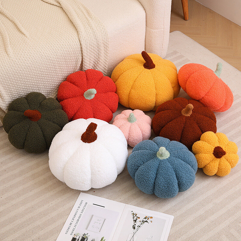 Almohada de peluche de calabaza de Color caliente, cojín de sofá con forma de bola suave de peluche creativo, Kawaii, decoración de Halloween, juguetes para bebés, regalos para niños
