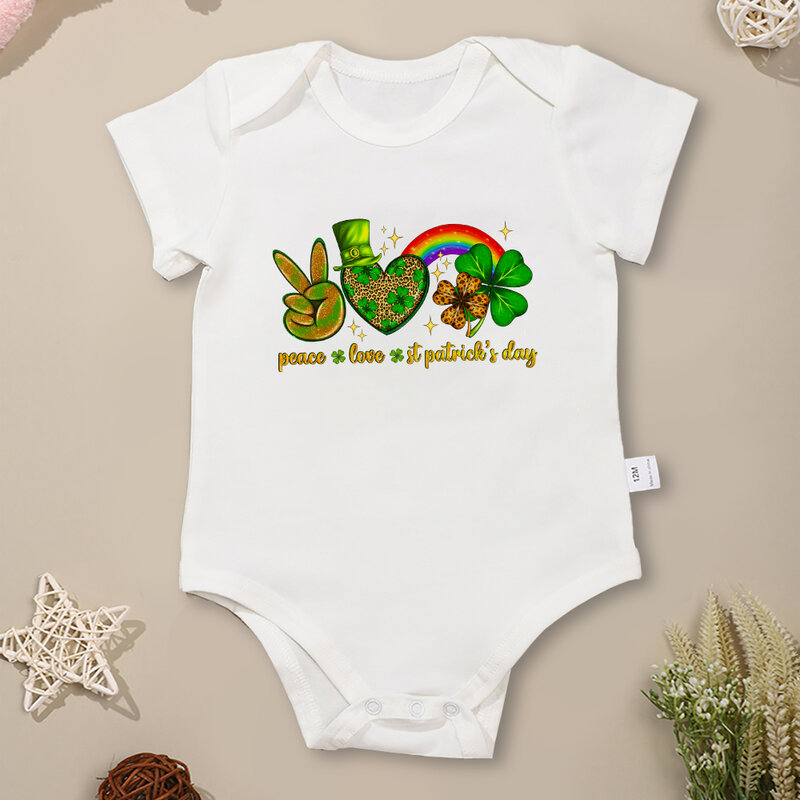 2024 Pasgeboren Meisje Kleding Vrede Liefde St. Patrick 'S Day Baby Bodysuit Urban Streetwear Katoen Peuter Jumpsuit Dropshipping
