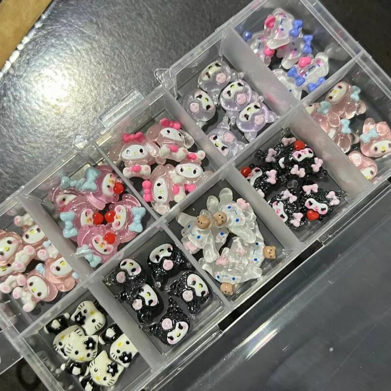 Sanrioed-Kit de bijoux pour ongles de dessin animé, breloques Kawaii, Hello Kitty, Kuromi, pierres précieuses en biscuits pour manucure, bricolage