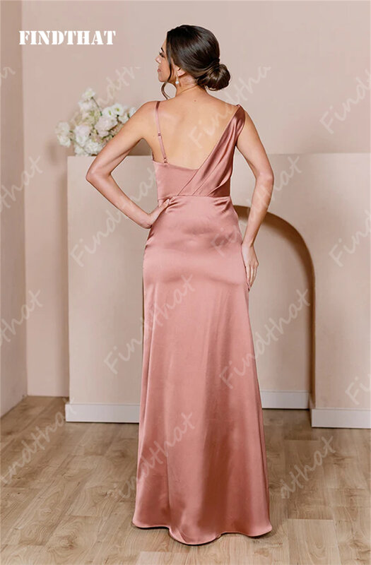 Findthat Elegant Ruched Neck Satin Bridesmaid Dresses 2024 Mermaid Evening Party Gown with Slit Floor Length Vestidos De Fiesta