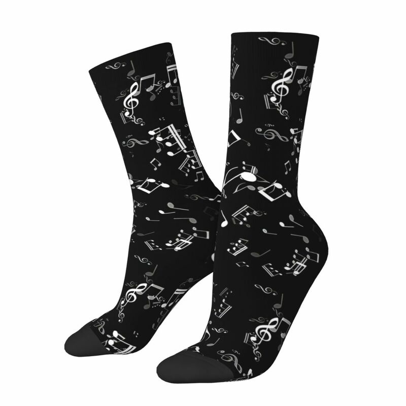Calcetines divertidos en blanco y negro para hombre, calcetín con estampado de notas musicales, estilo Retro, Harajuku, Hip Hop, novedad, regalo