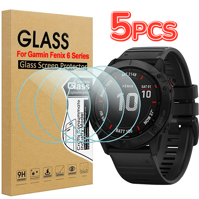 5-1Pack กระจกนิรภัยสำหรับ Garmin Fenix 6 6S 6X Pro Sapphire HD หน้าจอป้องกันฟิล์มสำหรับ fenix 6 6S 6X Smartwatch อุปกรณ์เสริม