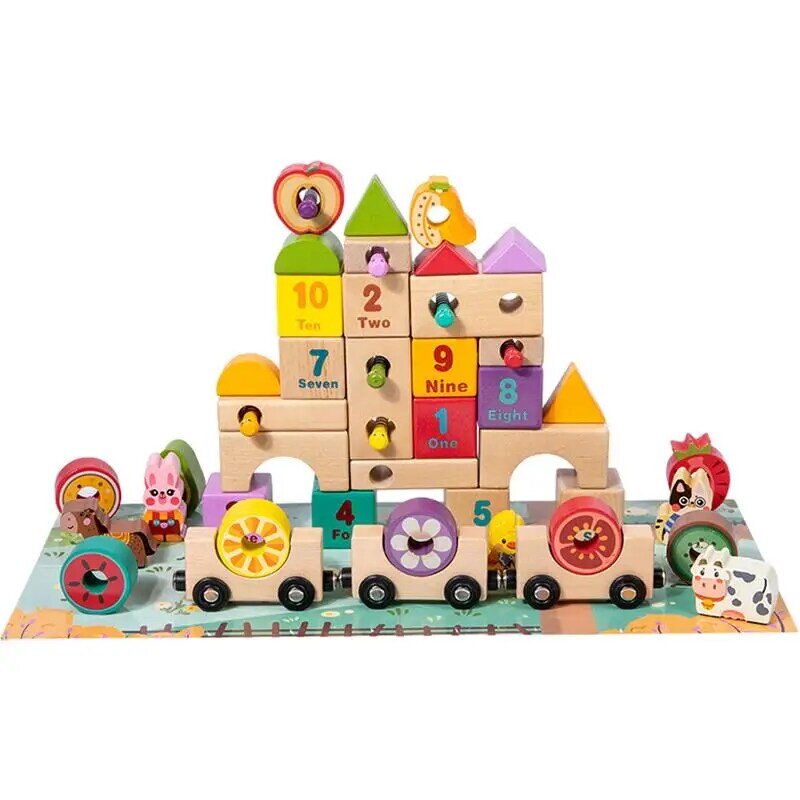 Blocos de construção montados em madeira para crianças, Puzzle Blocks, Shape Matching, Early Educational Toys for Kids