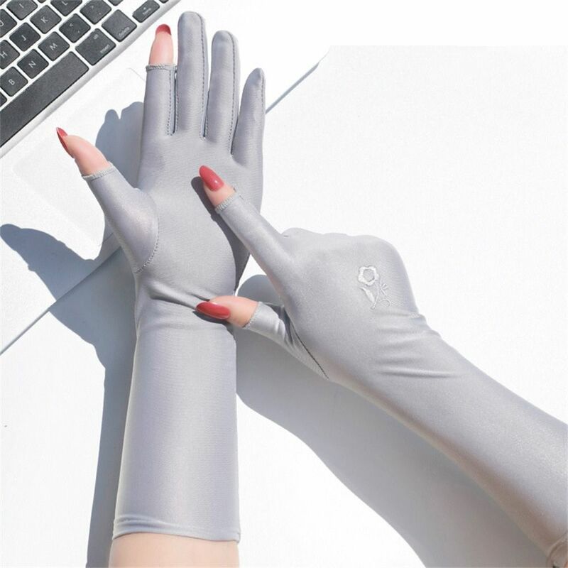 Summer Spring Mid-long Thin Sunscreen Gloves Anti UV Etiquette Gloves Driving Gloves