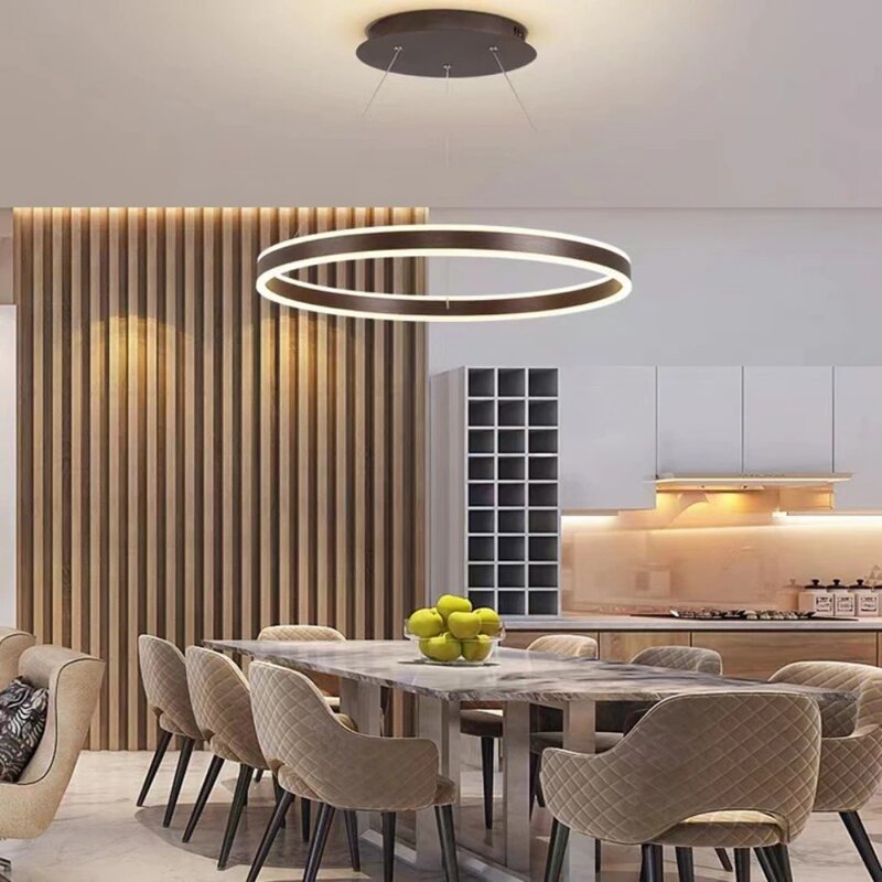 Nowoczesny żyrandol z pierścieniem LED z możliwością przyciemniania do stołów jadalnia salon sypialnia kuchnia wyspa lampa wisząca wystrój domu listes oprawa