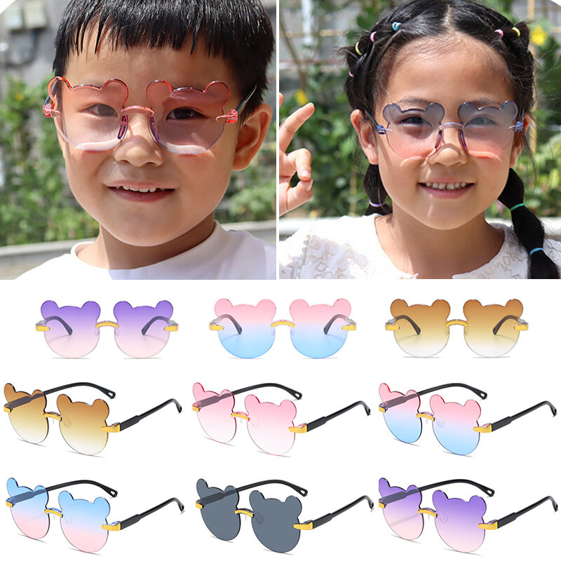 Vendita calda! Bambini Cute Cartoon Bear Shape occhiali da sole Boy Girls Summer anti-uv UV400 occhiali da sole senza montatura occhiali da sole per bambini all'aperto