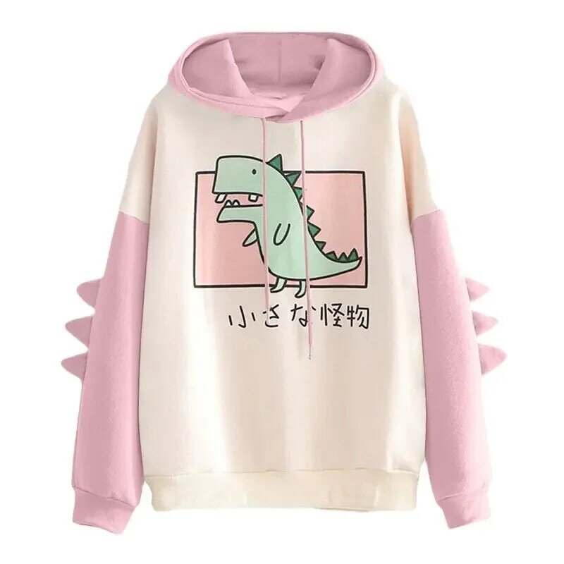 New Hoodie Female Dinosaur Oversized Cartoon Fashion Sweatshirt Casual Print Korean Style Thickened Sweatshirt Winter Hoodie Top