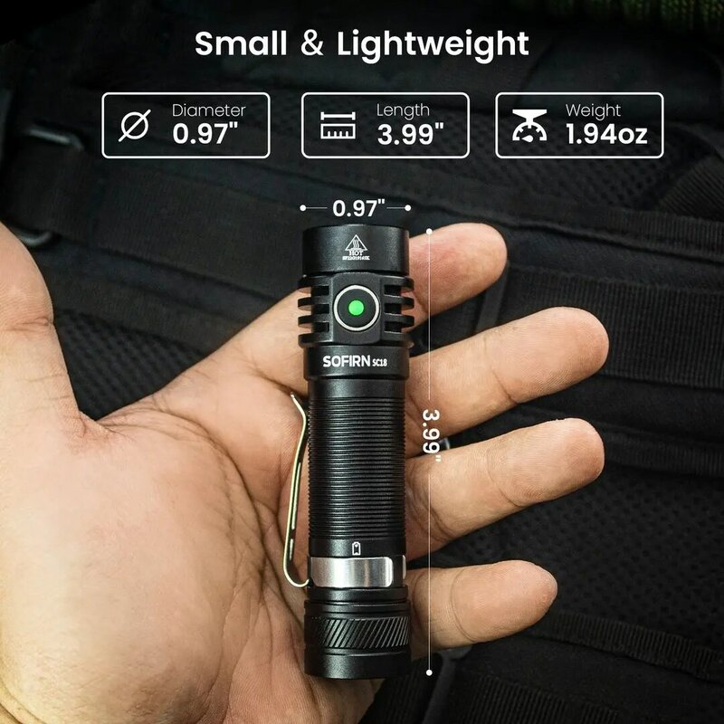 Sofirn SC18 1800lm EDC Flashlight USB C Rechargeable SST40 LED 18650 Torch TIR Optics Lens Lantern with Power Indicator