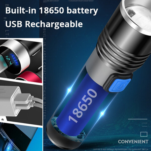 395nm UV Flashlight Blacklight Zoomable USB Rechargeable UV Light Ultraviolet Flashlight for Pet Urine Detector Resin Curing