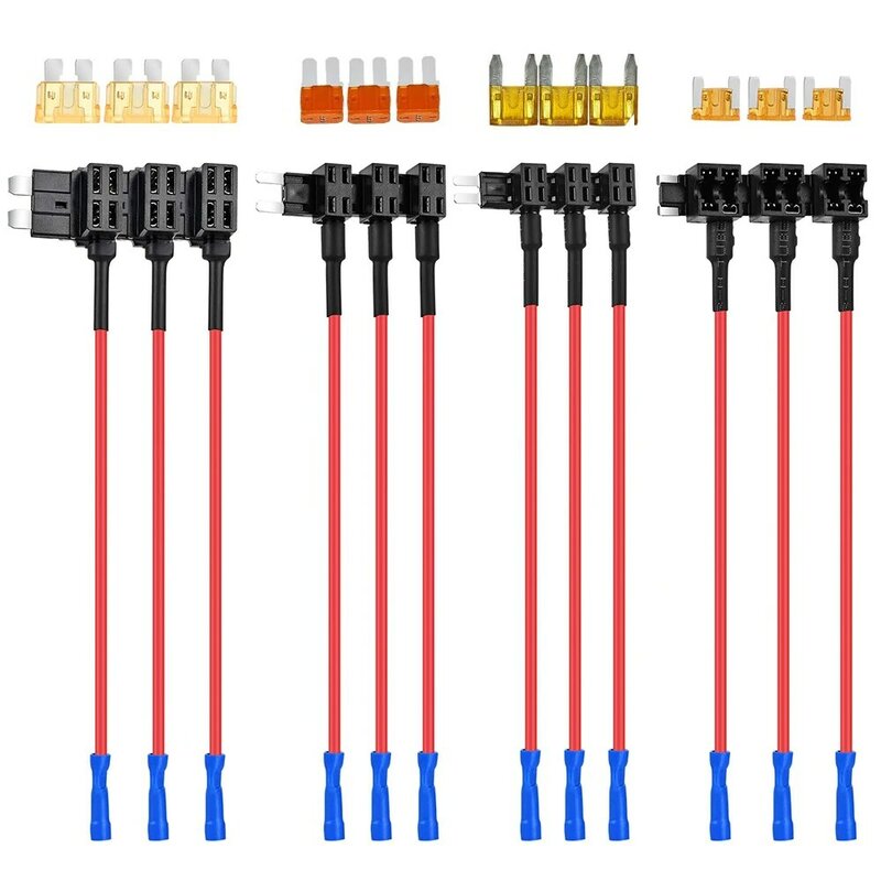 12pcs 4 types of 12V additional circuit adapters and fuse kits - tap car fuse holder with MICRO2 Mini ATC ATS thin tap adapter
