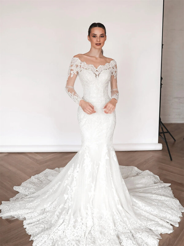 Очаровательное свадебное платье с открытыми плечами 2024 роскошное кружевное платье для невесты женское платье