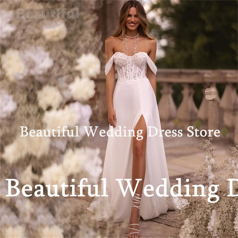 Nowa prosta suknia ślubna plażowa dla kobiet koronkowa aplikacja z dekoltem w kształcie litery A o długości do podłogi Vestidos de novia 2024 suknia ślubna