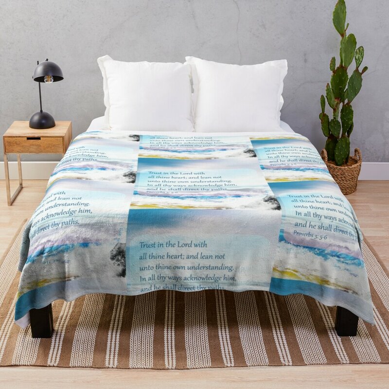 Притчи 3:5-6, фон с надписью на океане, одеяло, одеяло большого размера