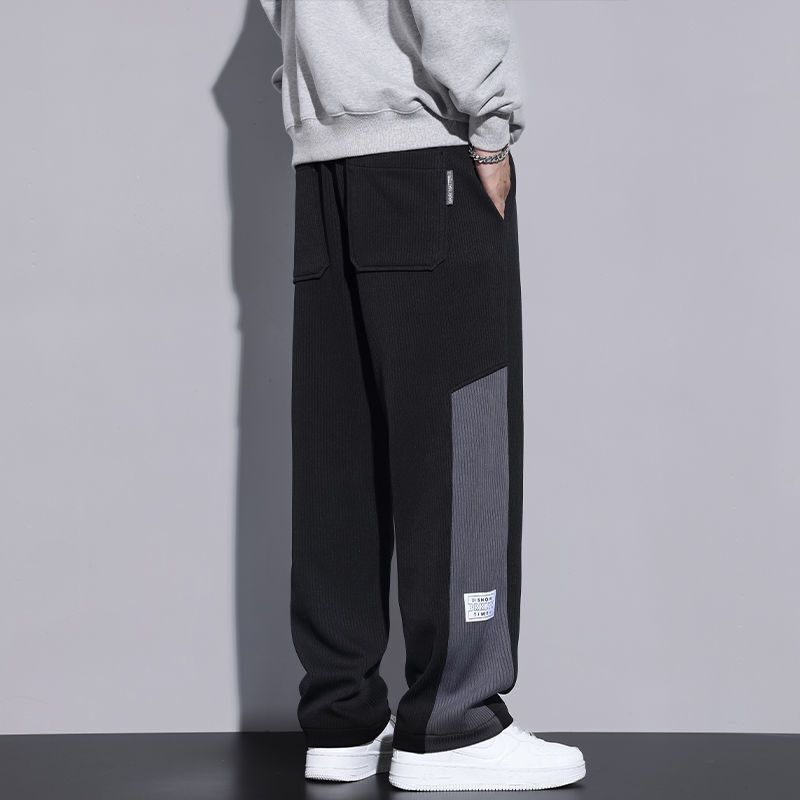 Мужские свободные брюки с контрастной этикеткой, повседневные молодежные модные классические брюки с поясом на завязках, простые и универсальные, Осень-зима 2023