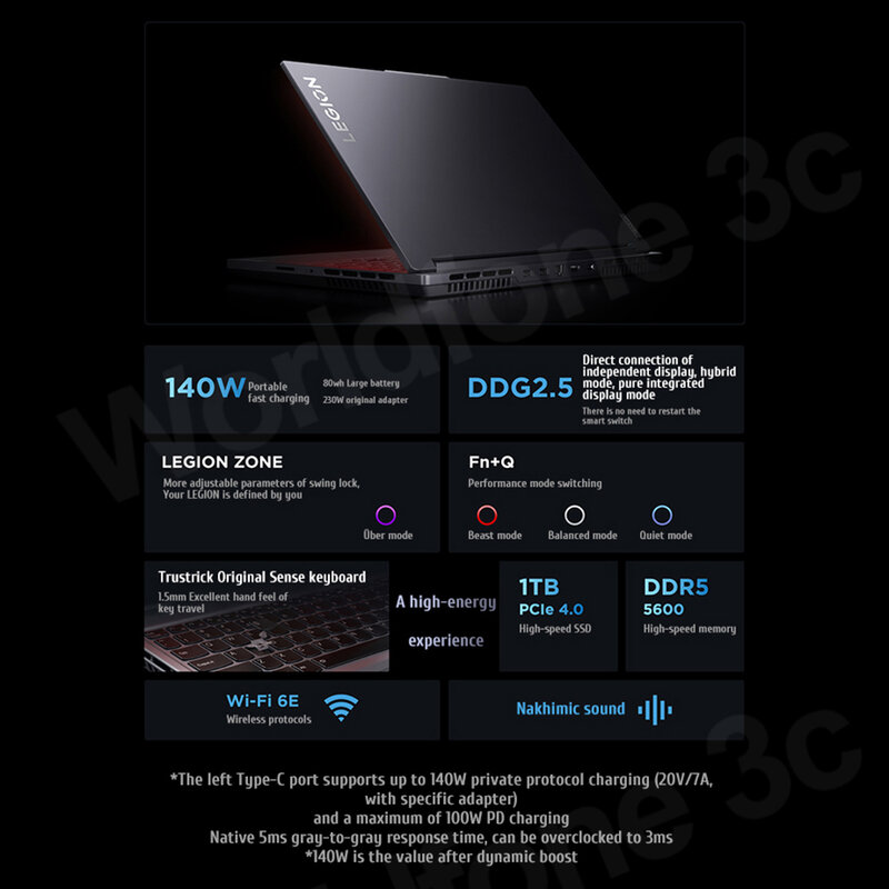 Lenovo LEGION Laptop Gaming R7000P, Pc Notebook layar 2024 inci 8845 AMD R7 4060 H NVIDIA GeForce RTX 165 RAM 16GB 1T DDR5 16Hz