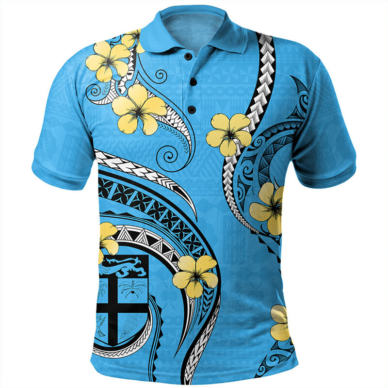 3D Polynesian Fiji Flag Print Polo, camisas gráficas do emblema do dia dos homens, top de moda infantil, roupas legais, Harajuku