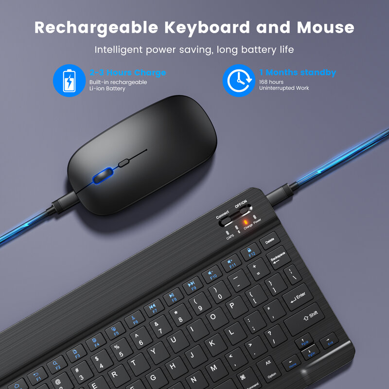 Keyboard dan Mouse Bluetooth Keyboard Nirkabel Ipad Keyboard Mini Spanyol Rusia Keyboard Android untuk Ponsel Tablet Ipad Pro 12