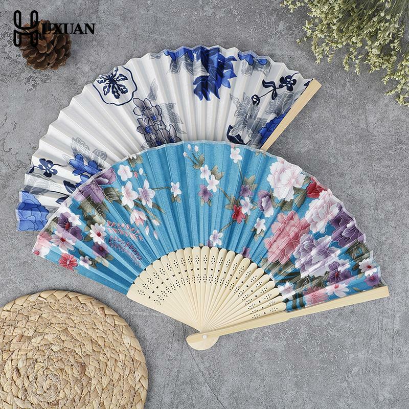 Chinese Japanese Style Silk Fan  Folding Fan Wedding Fan Art Gifts Dance Hand Fan Vintage Bamboo Folding Hand Held Flower Fan