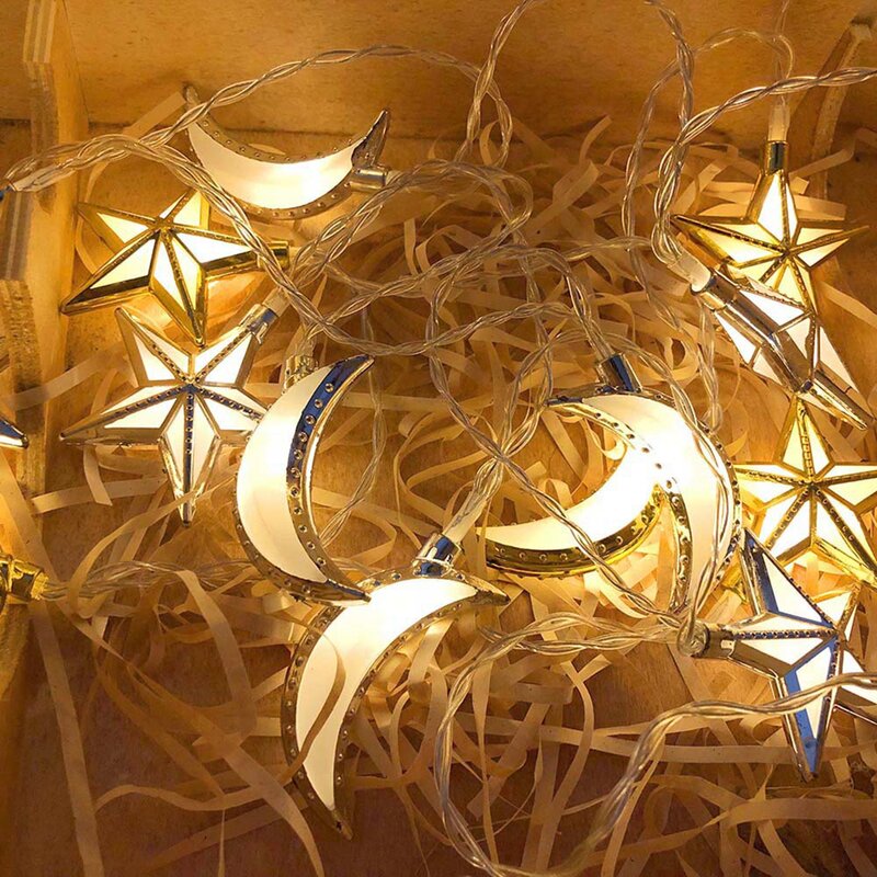 Eid Mubarak gwiazda światło księżyca zasilany z baterii sznurka 1.5m 10LED dekoracja na Ramadan 2024 na domowe islamski wystrój muzułmański