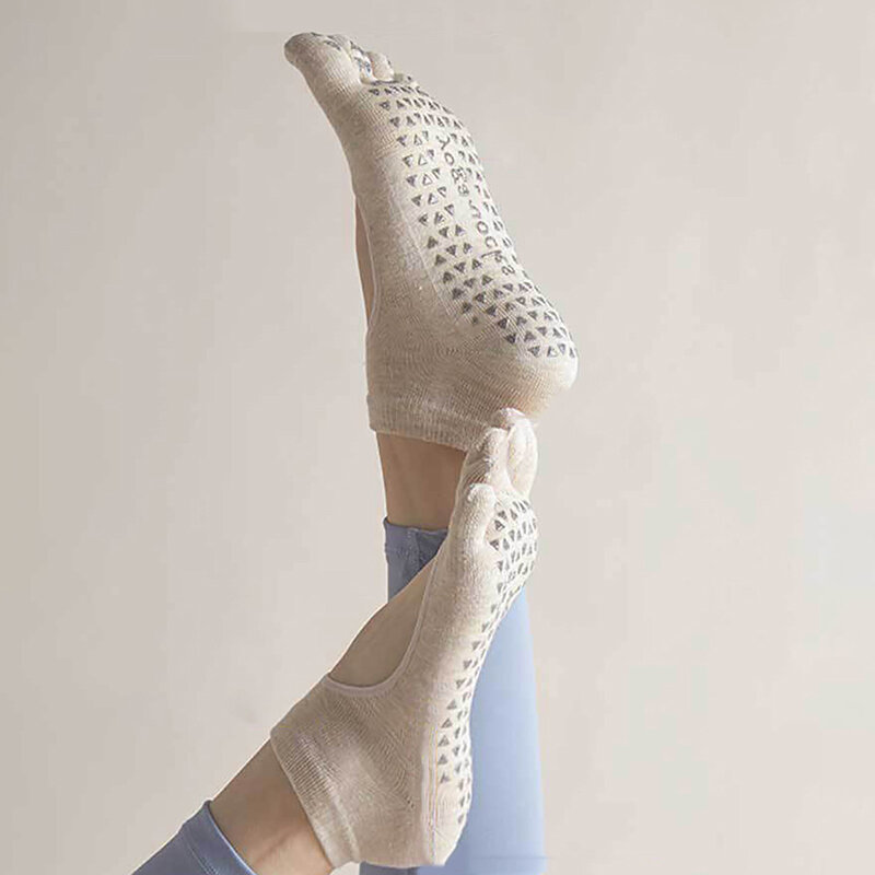 1 Pair Toeless Non Skid Sticky Grip Yoga Socks for Women Anti Slip Lady Gym Fitness Sports Pilates Professional Dance Sock