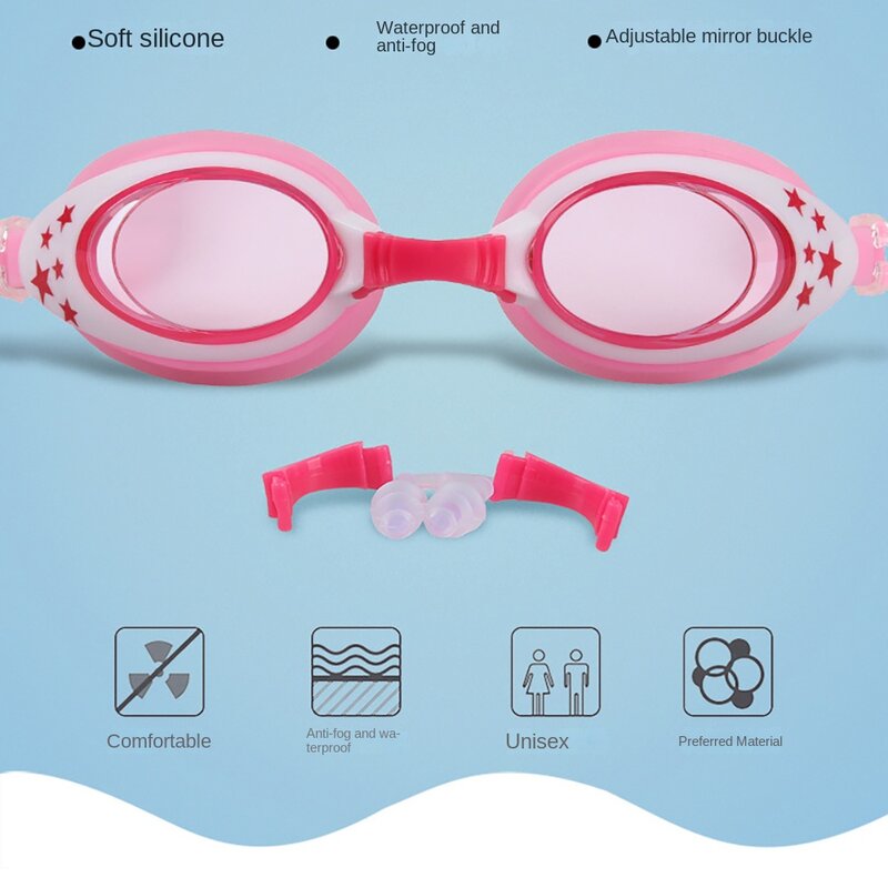 نظارات سباحة نجوم مع سدادات ، نظارات سباحة مقاومة للماء ، نظارات سباحة مضادة للضباب للأطفال والفتيان والفتيات ، أزياء