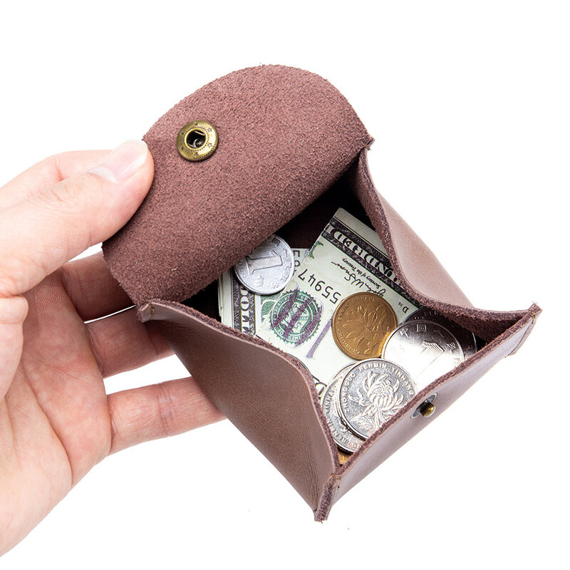 Mini porte-monnaie compact en cuir de vachette, sac à main à boutons pliants, sac de rangement pour petits objets, casque, mode simple