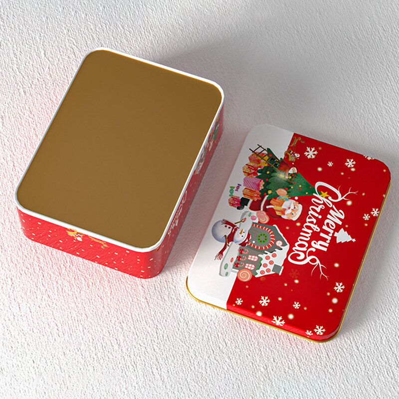 1 pz natale quadrato metallo stagnatura può impostare scatola di caramelle scatola di immagazzinaggio regalo biscotto può ferro può scatola di immagazzinaggio della casa