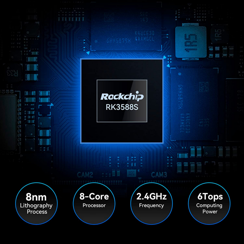Khadas-Edge2 Computador de placa única, RK3588S, 2,25 GHz, CPU de 8 núcleos, 64 bits, GPU de 4 núcleos, 6 TOPS, NPU, 4 interfaces de exibição, 8K wifi6 SBC