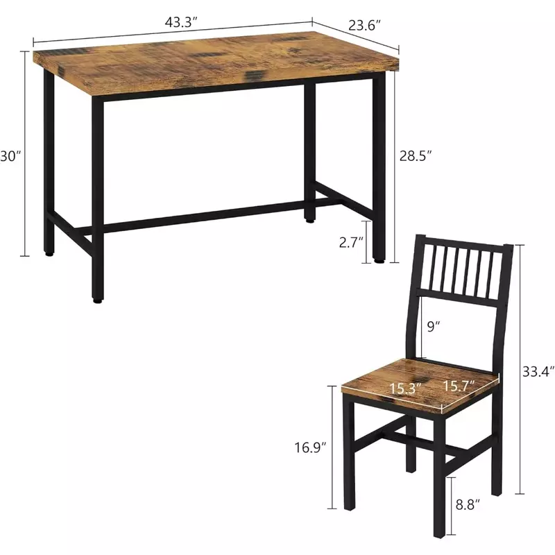 Set sala da pranzo tavolo da pranzo industriale e sedie per 4 telai in metallo con piano in legno sedia di spedizione gratuita rustico marrone piccolo spazio