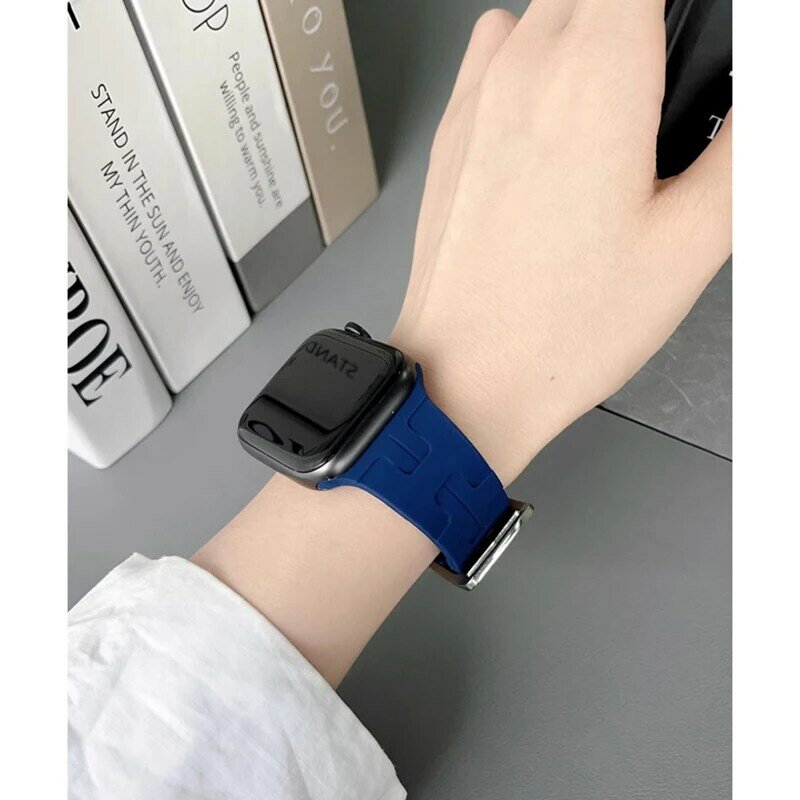 Tali Jam Tangan silikon สำหรับสายคาด Apple Watch 44/45/49/42มม. 41/40/38มม. อุปกรณ์อัฉริยะ iWatch Ultra8Series65SE2S9