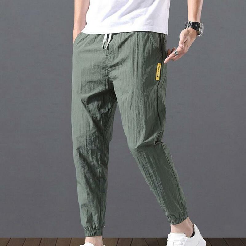 Men Trousers Elasticity with Pockets Summer Lace-up Pockets Men Sweatpants Washable Drawstring Pants Everyday Life