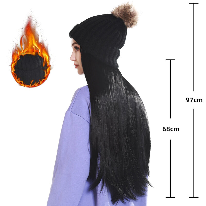 Parrucca lunga sintetica calda lavorata a maglia parrucca diritta marrone nera naturale parrucca elastica con collegamento naturale per la festa della ragazza