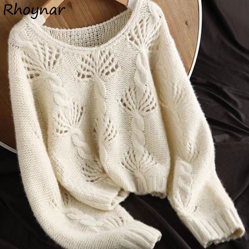 Pullovers Women Tender Chic Hollow Out Sweaters Autumn Winter Loose Vintage Aesthetic Knit Tops Stylish Cute College Daily Basic