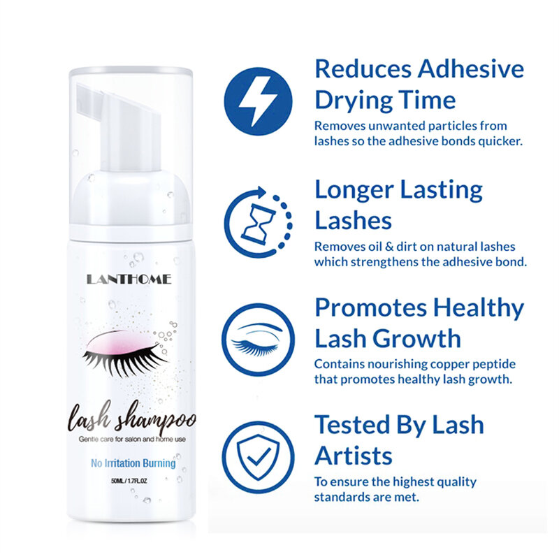 Lanthome-Eyelash Extension Shampoo Foam Kit para Mulheres, Ferramentas Removedor de Maquiagem, Cola Lash com Escova, Limpador, 50ml, Fornecimento