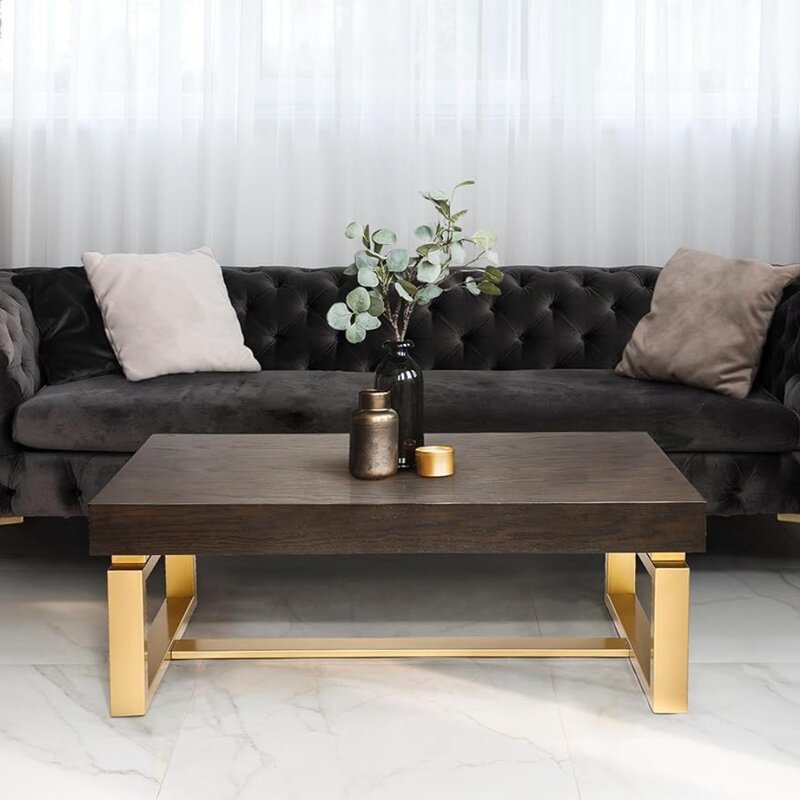 Mesa rectangular de madera con patas doradas para sala de estar, mesita de centro moderna, muebles de 42 "L
