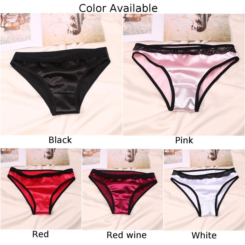 Women Underwear Luxury Comfortable Breathable Low Waist Lace Edge Soft Triangle Pants Silk Satin Underwear Knickers Briefs
