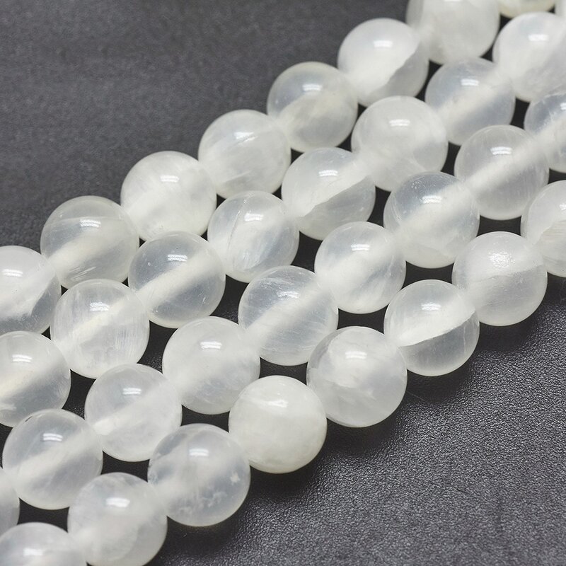 Round Natural Stone Beads White Selenite Clear Loose Beads for Jewelry Making DIY Bracelet Necklace Strand 4/6/8/10/12mm