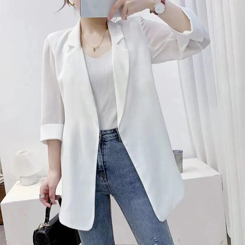 معطف بدلة صغيرة شيفون نسائي أنيق أبيض اللون ، ملابس سيدة مكتب ، سترة بدلة ، قمم معلقة ومتدفقة ، جديد ، B15 ، ، ، من نوع B15
