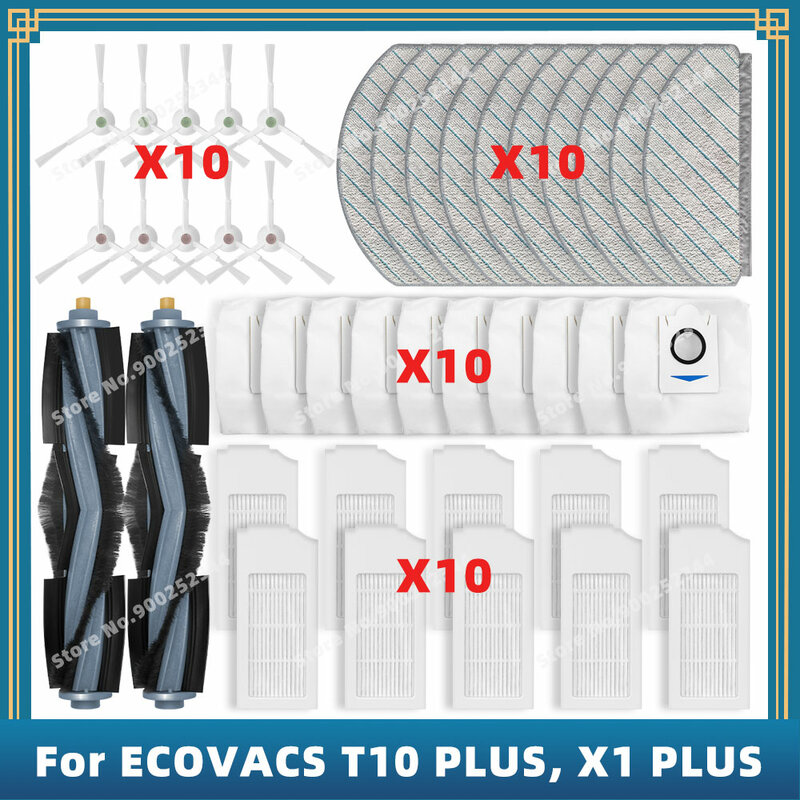 ECOVACS T10 PLUS X1 PLUS 호환 교체 예비 부품 액세서리, 메인 사이드 브러시 헤파 필터 걸레 천 먼지 봉투