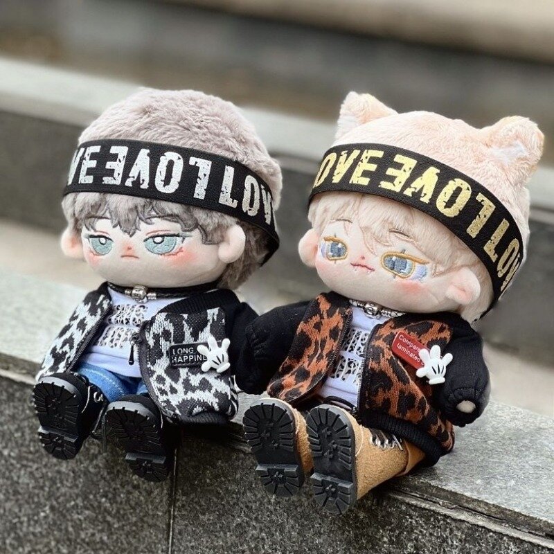 In Stock Handmade 15/20CM 5pc/set Cool Boy Doll Suit T-shirt Leopard Coat Headband Pants Collar Dolls Accessories Outfit