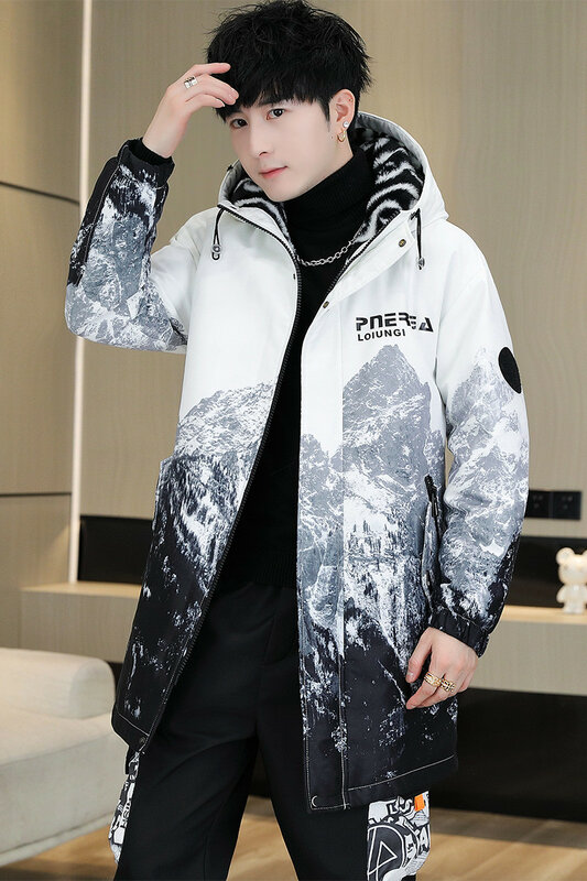 Męska zimowa kurtka pikowana zagęścić płaszcz zimowy ciepła odzież wierzchnia z odpinanym futrzany kaptur górski płaszcz z nadrukiem mężczyzna Plus rozmiar 4XL