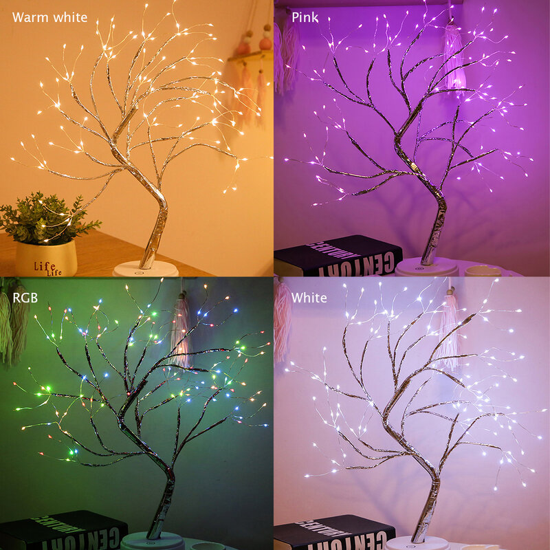 Lampu LED USB Cabang Lampu Pohon Bonsai Atas Meja untuk Pesta Pernikahan Festival Dekorasi Rumah Lampu Kawat Tembaga LED