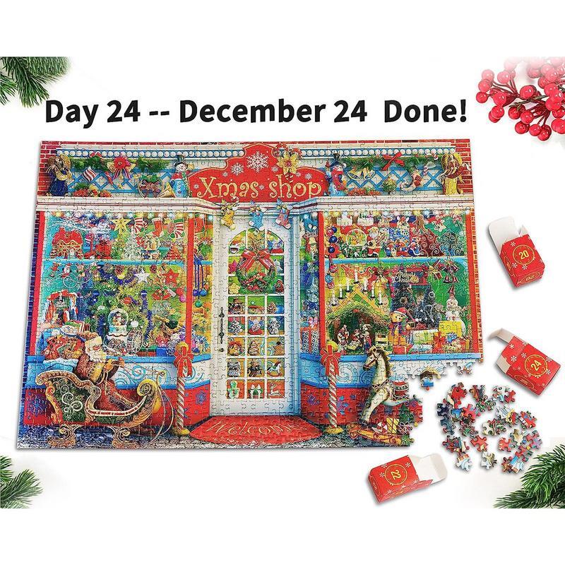 Kalender Advent 2024 teka-teki Jigsaw Natal, 24 Hari kejutan Natal kalender hitung mundur 1008 buah teka-teki Jigsaw untuk anak-anak