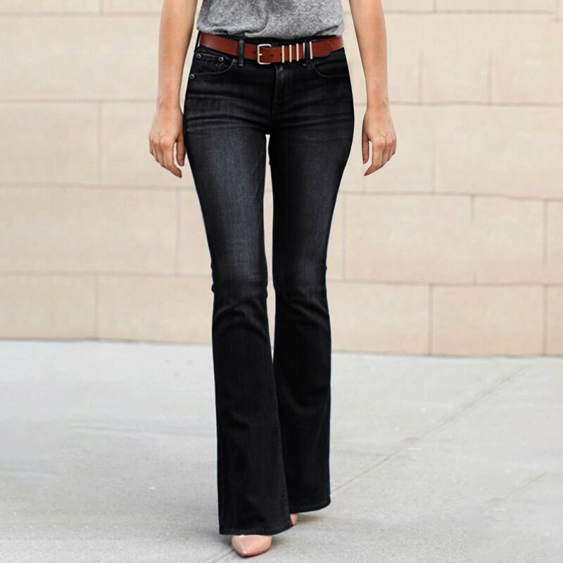 Женские джинсовые брюки с завышенной талией, облегающие брюки-клеш из денима, весна-осень