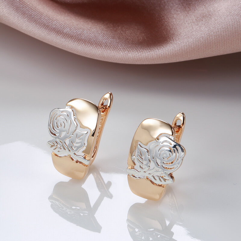 SYOUJYO Luxury Vintage kolczyki z dziurką kwiaty dla kobiet 585 różowe złoto + srebro dwa kolory codzienna moda Party biżuteria